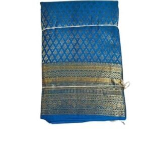 Traditional Pure Silk Saree with Zari Border, Royal Blue, Gold Geometric Pattern, Handwoven Banarasi Style