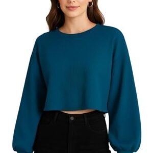 Women's Cotton Blend Solid Lining Solid Crop T-Shirt | Western T-Shirt for Women