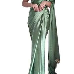 Spitomex Women's Regular Wear Satin Silk Pre Pleated Heavy Saree with Blouse