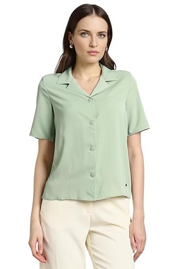 Van Heusen Women Polyester Regular Fit Solid Half Sleeve Casual Shirt - Image 2