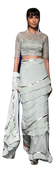 Saree Trends Women's Faux Georgette ready to wear Frill saree with unstitched - Image 3