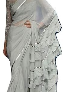 Saree Trends Women's Faux Georgette ready to wear Frill saree with unstitched