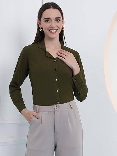 Sharma Group Women's Regular Fit Cuban Collar Cotton Formal Shirts - Image 3