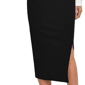 ALYNE Women's Elastic Waist Pencil Bodycon Midi Skirt - High Waisted with Side Slit Below Knee Length Elegance for Women
