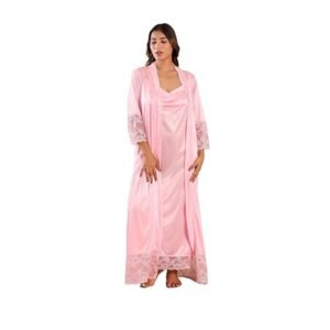 House of Elorra Soft Satin Nightgown Swarvoski Crystals Work Women Nighty with Lace and Robe