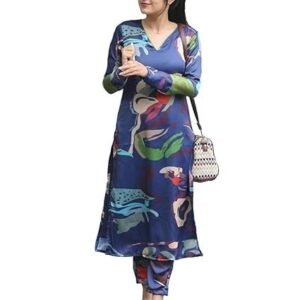 ANNI DESIGNER Women's Cotton Blend Straight Printed Kurta with Pant