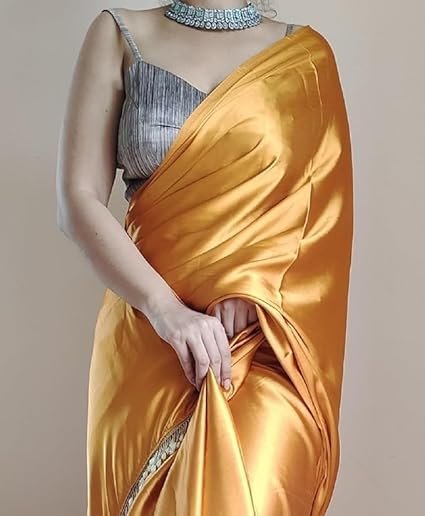 Spitomex Women's Regular Wear Satin Silk Pre Pleated Heavy Saree - Image 3