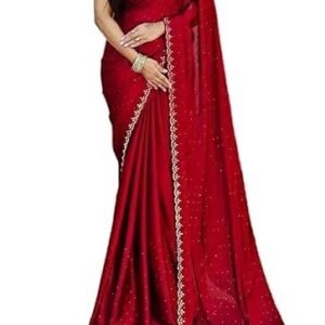 Indian Fashionista Women's Shimmer Chiffon Hot Fix Embellished Saree
