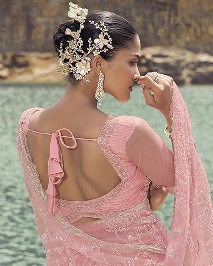 Suha Womens Net Saree | Women's Traditional Ethnic Wear Saree With Attach Unstitch Blouse Piece - Image 4