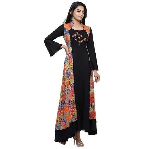 Yash Gallery Women's Rayon Relaxed Fit Anarkali Shrug Style Printed Embroidered Kurta - Image 6