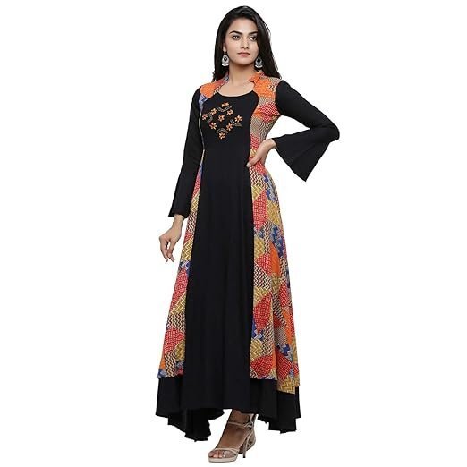 Yash Gallery Women's Rayon Relaxed Fit Anarkali Shrug Style Printed Embroidered Kurta - Image 4