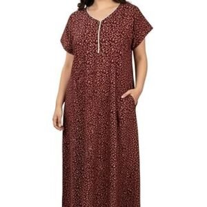 Bahumaan Pure Cotton Maxi for Women with Pocket Free Size | Small Print Nighty for Women Cotton | Maxi Gown for Women | Nighty for Women Stylish