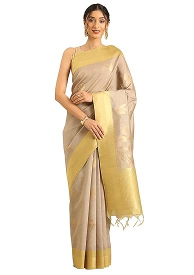 TAASHI Tussar Saree Elegant Zari Leaf Motifs Dusty Pink Zari Border Leaf And Geometric Woven Pallu