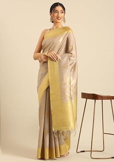 TAASHI Tussar Saree Elegant Zari Leaf Motifs Dusty Pink Zari Border Leaf And Geometric Woven Pallu - Image 4