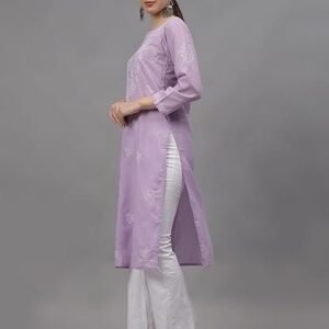 Seva Chikan Hand Embroidered Lucknowi Chikankari Cotton Kurta Kurti for Women SCL4655