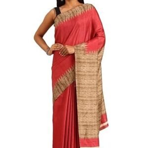 TAASHI Stylish Women Tussar Saree Temple Border Printed Body Traditional Temple Border Plain Pallu Plain Blouse