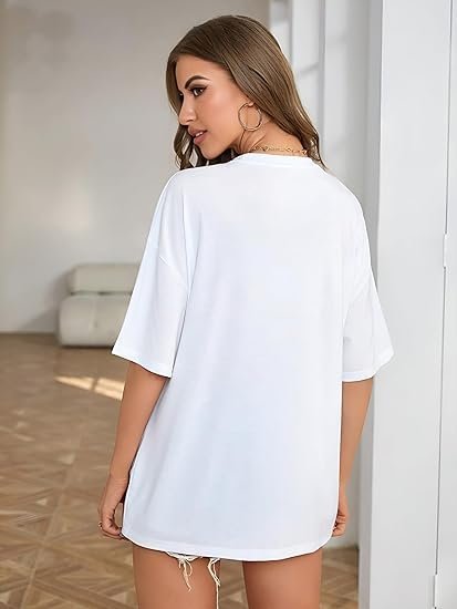 Women's Casual Printed Round Neck, Oversized Longline Drop Shoulder Boho Style T-Shirt - Image 4