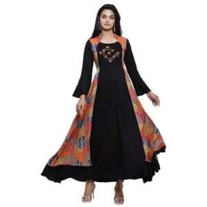 Yash Gallery Women's Rayon Relaxed Fit Anarkali Shrug Style Printed Embroidered Kurta