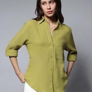 HIGH STAR Women Oversized Spread Collar Classic Opaque Casual Shirt