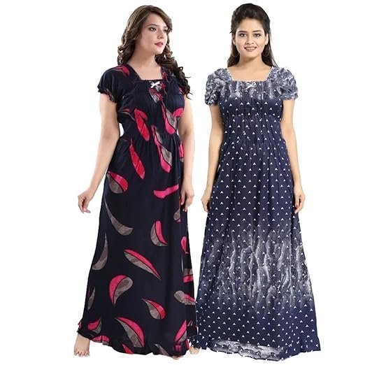 PrathaVastra Women Square Neck Cotton Nighty Combo (Pack of 2)