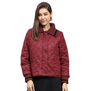 Monte Carlo Womens Embroidered Wine Collar Full Sleeve Jacket
