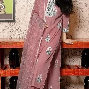 GoSriKi Women's Rayon Viscose Printed Straight Kurta with Pant & Dupatta