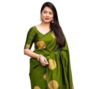C J Enterprise Womens Pure Banarasi Soft Silk Saree Kanjivaram Style Sarees With Blouse Piece For Wedding (KeriGola-51)