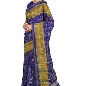 Garvi Gurjari (A Gujarat Govt Enterprise Women Blue Shaded Handloom Single Ikat Silk Patola Saree (GGCSIKS111)