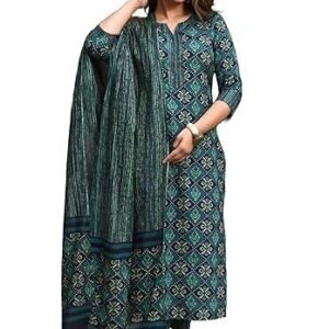 LookMark Printed Cotton Blend Straight Kurta Pant Dupatta Set-Stylish Ethnic Wear for Women