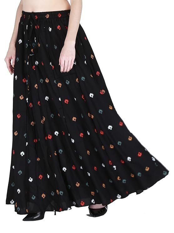 Sttoffa Pure Rayon Women Calf Length Solid Skirt Bottom Wear | Ethnic Short Length Full Flare Skirt for Girls