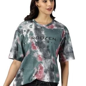 RodZen Oversized | Loose Fit | Half Sleeves 100% Cotton Round Neck Tie-Dye Printed T-Shirt for Womens/Girls