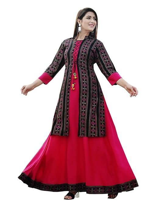 Women Printed, Floral Print Georgette Anarkali Kurta With Attached Dupatta (Purple) - Image 6