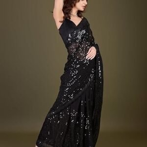 TRENDMALLS Women's Georgette Sequence Embroidery Work Saree with Blouse Piece