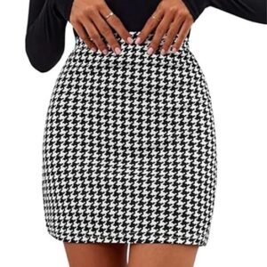 Dream Beauty Fashion Women's Highwaist Short Mini Skirt Houndstooth Print Casual Bodycon Pencil Skirt with Elastic Rubber Band (17" inches) -Polo Skirt