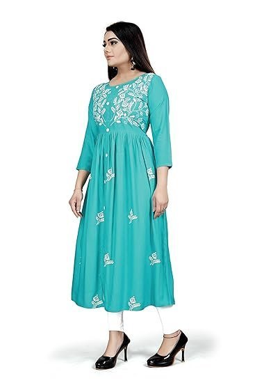 Women's Rayon Flared Embroidery Kurti Under 599 Designer Attractive Look Women's Kurta - Image 4