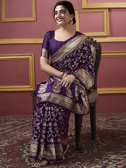 ETHNICHITZ women's Banarasi Saree Pure Kanjivaram Silk Saree Soft new ladies Design Wear Pattu Sarees Latest Cotton Party Sari collections With Blouse Piece for Wedding sadi - Image 6