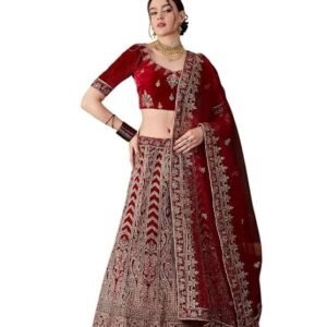 Women'S Maroon Semi-Stiched Heavy Zari Embroidery Velvet Lehenga Choli (MRSSKTVVH7734)