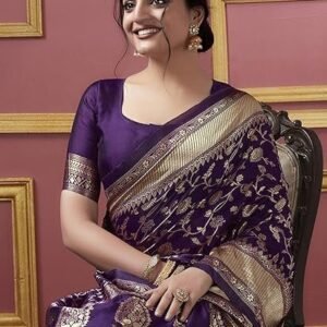 ETHNICHITZ women's Banarasi Saree Pure Kanjivaram Silk Saree Soft new ladies Design Wear Pattu Sarees Latest Cotton Party Sari collections With Blouse Piece for Wedding sadi