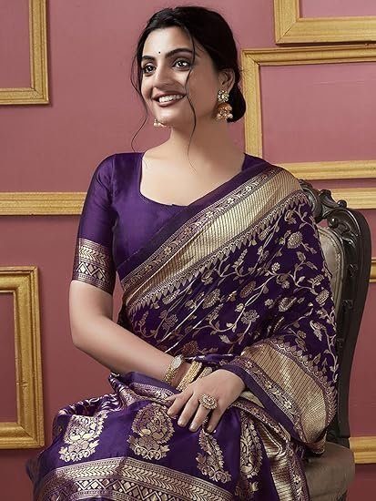 ETHNICHITZ women's Banarasi Saree Pure Kanjivaram Silk Saree Soft new ladies Design Wear Pattu Sarees Latest Cotton Party Sari collections With Blouse Piece for Wedding sadi