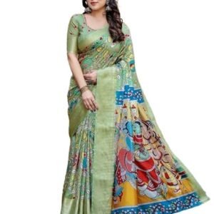 SIRIL Women's Tussar Silk Kalamkari Printed Saree With Unstitched Blouse Piece