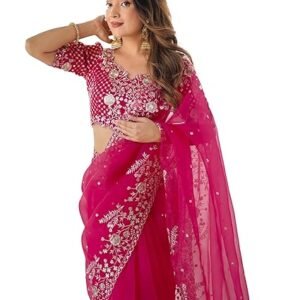 SIRIL Women's Organza Sequence Embroidery Saree With Unstitched Blouse Piece