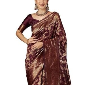 SAMAH Women's Silk Dyed & Jacquard Saree with Unstitched Blouse Piece