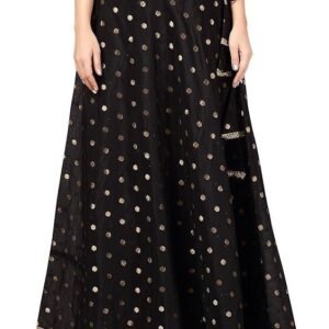 Studio Shringaar Women's Polyester Readymade Chanderi Silk Long Skirt Lahenga