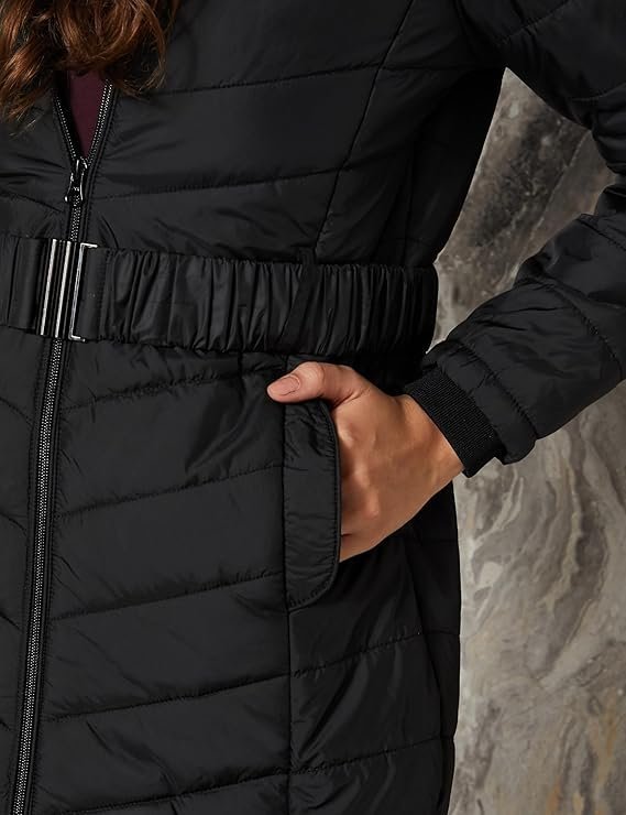Symbol Women's Polyester Long Line Regular Fit Parka Quilted Jacket (Puffer Jackets) - Image 3