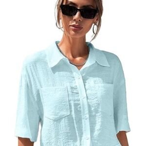 TOPLOT V-Collar Solid Crop Shirt for Women with Half Sleeves