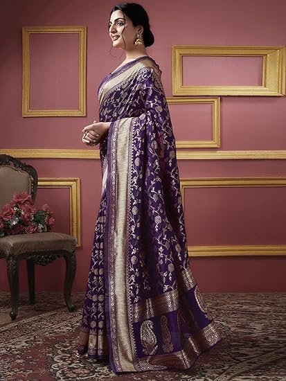 ETHNICHITZ women's Banarasi Saree Pure Kanjivaram Silk Saree Soft new ladies Design Wear Pattu Sarees Latest Cotton Party Sari collections With Blouse Piece for Wedding sadi - Image 5