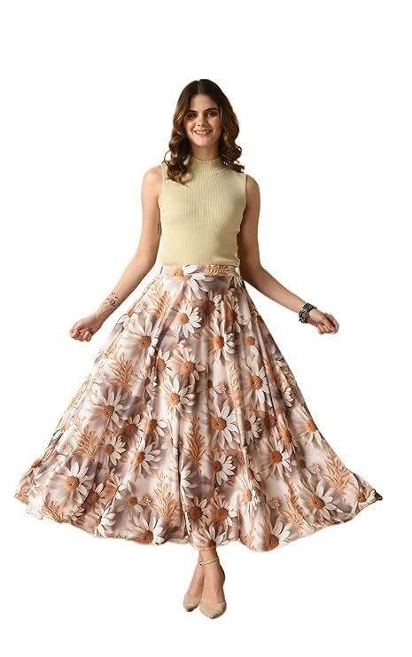 VAGISHA Designer Lehanga Style Full Flared Printed Skirts for Women's/Girls/Ladies