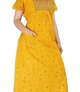 DIAMO Pure Cotton Embroidery Nighty for Women's | Night Gown | Nighty | Nightdress | Maxi | Sleepwear | Jaipuri Nighty | Nighties | Cotton Night Gown with a Pocket and Adjustable Knot