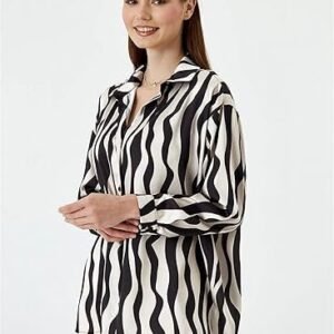 GRECIILOOKS Women's Rayon Oversized Fit Crop Top Korean Style Long Sleeve Oversized Button Down | Workwear Top for Office & Casual Wear (Available in Plus Size)