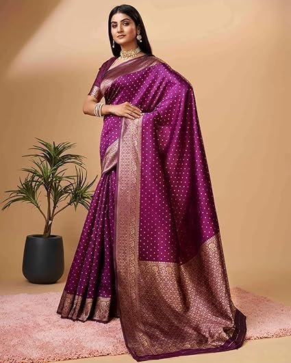 Sugathari Women's Banarasi Saree Pure Kanjivaram Silk Saree Soft new ladies 2023 Design Wear Pattu Sarees Latest Cotton Party Sari collections With Blouse Piece for Wedding sadi (SAM PARI-113) - Image 3